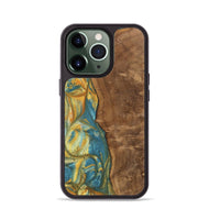 iPhone 13 Pro Wood Phone Case - Betty (Teal & Gold, 742337)