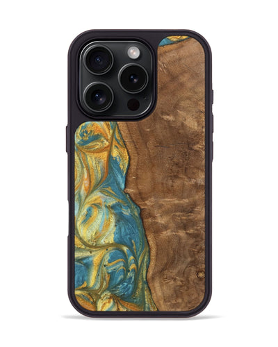 iPhone 16 Pro Wood Phone Case - Betty (Teal & Gold, 742337)