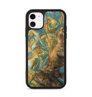 iPhone 11 Wood Phone Case - Sean (Teal & Gold, 742338)