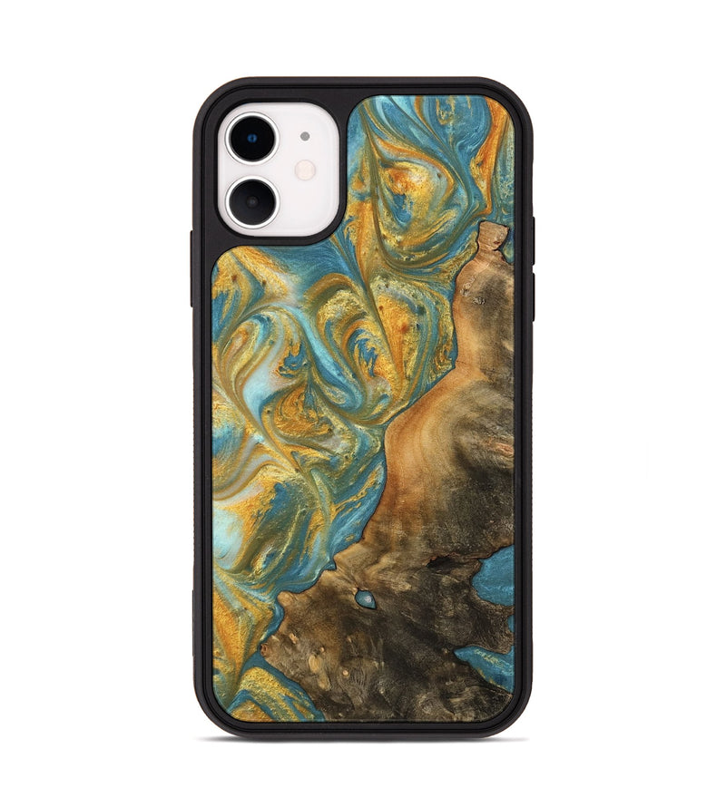 iPhone 11 Wood Phone Case - Sean (Teal & Gold, 742338)