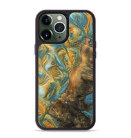 iPhone 13 Pro Max Wood Phone Case - Sean (Teal & Gold, 742338)