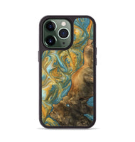 iPhone 13 Pro Wood Phone Case - Sean (Teal & Gold, 742338)