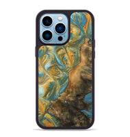 iPhone 14 Pro Max Wood Phone Case - Sean (Teal & Gold, 742338)