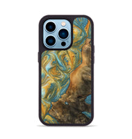 iPhone 14 Pro Wood Phone Case - Sean (Teal & Gold, 742338)