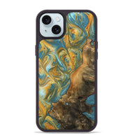 iPhone 15 Plus Wood Phone Case - Sean (Teal & Gold, 742338)