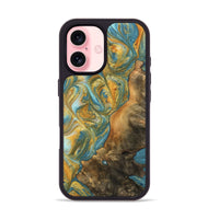 iPhone 16 Wood Phone Case - Sean (Teal & Gold, 742338)