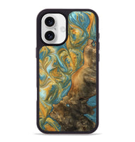 iPhone 16 Plus Wood Phone Case - Sean (Teal & Gold, 742338)