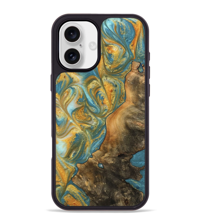 iPhone 16 Plus Wood Phone Case - Sean (Teal & Gold, 742338)