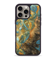 iPhone 16 Pro Max Wood Phone Case - Sean (Teal & Gold, 742338)