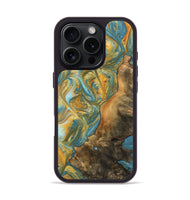 iPhone 16 Pro Wood Phone Case - Sean (Teal & Gold, 742338)