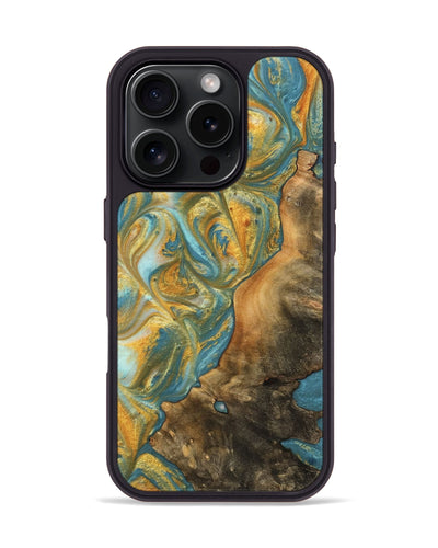 iPhone 16 Pro Wood Phone Case - Sean (Teal & Gold, 742338)