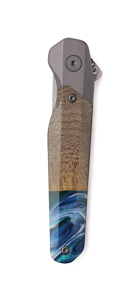 Live Edge Wood Pocket Knife - Iesha (Blue, 742356)