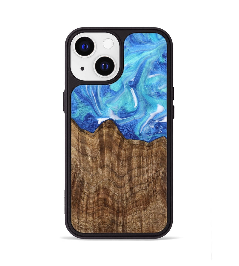 iPhone 13 Wood Phone Case - Lian (Blue, 742393)