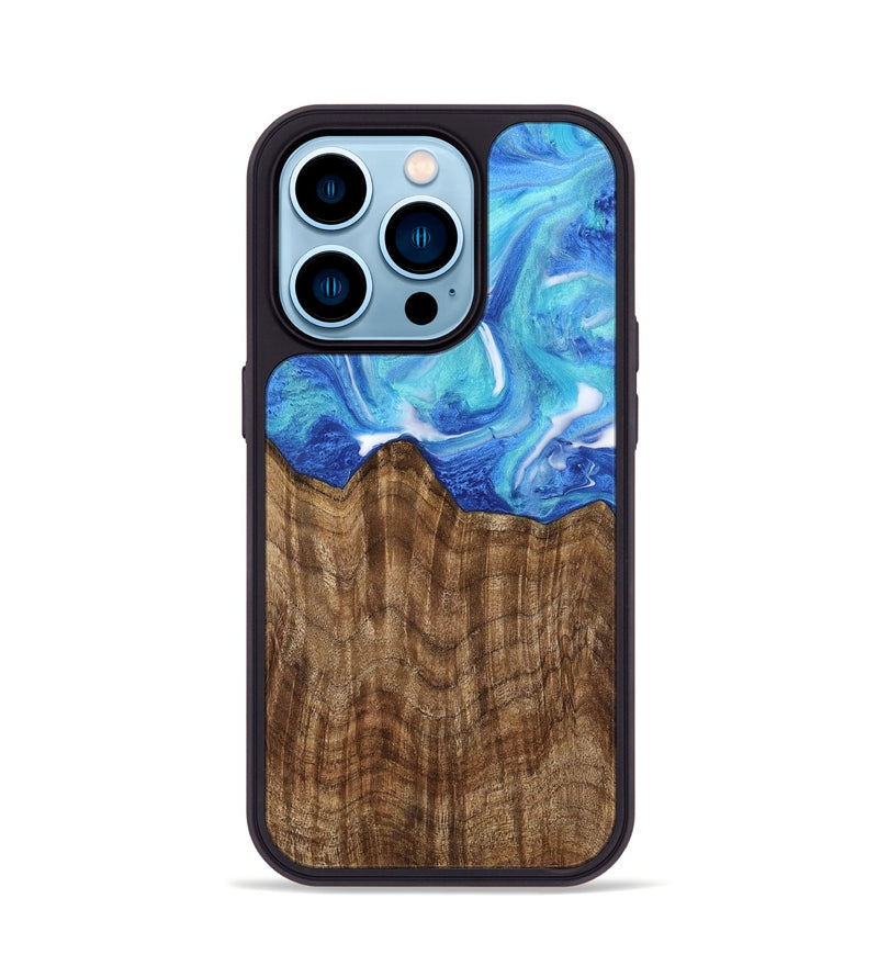 iPhone 14 Pro Wood Phone Case - Lian (Blue, 742393)