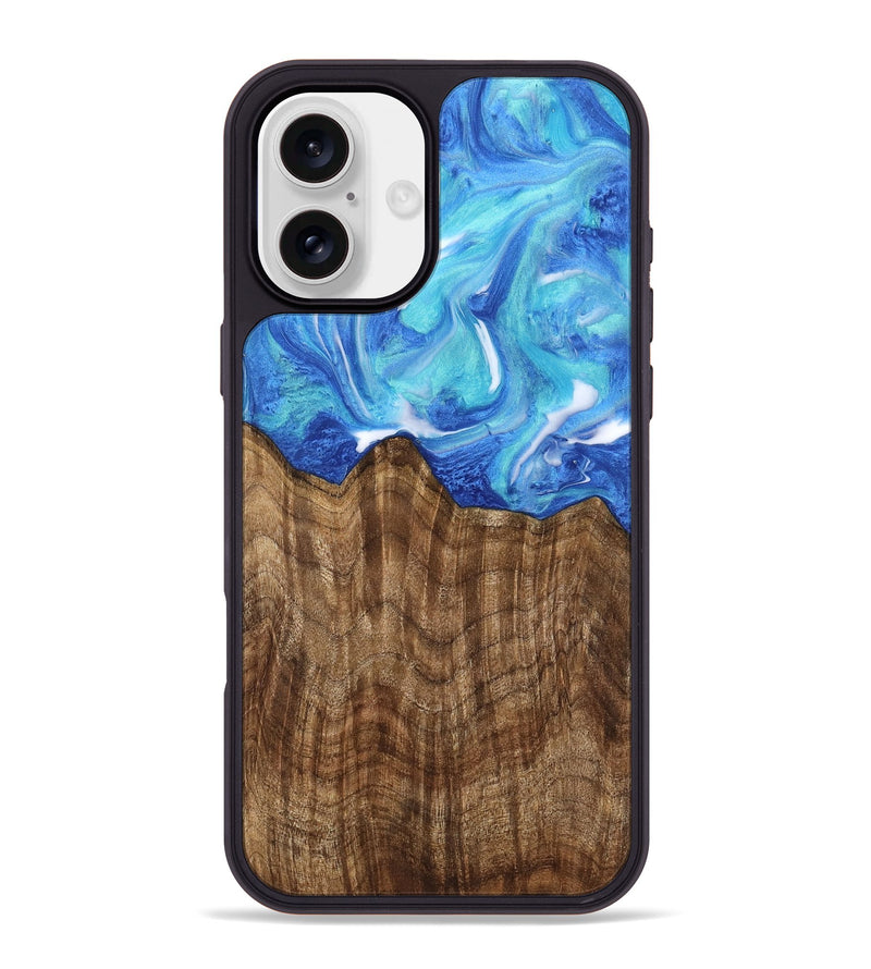 iPhone 16 Plus Wood Phone Case - Lian (Blue, 742393)