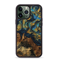 iPhone 13 Pro Max Wood Phone Case - Rice (Teal & Gold, 742479)