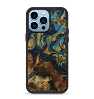 iPhone 14 Pro Max Wood Phone Case - Rice (Teal & Gold, 742479)