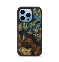 iPhone 14 Pro Wood Phone Case - Rice (Teal & Gold, 742479)