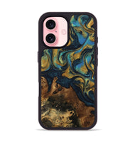 iPhone 16 Wood Phone Case - Rice (Teal & Gold, 742479)