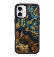 iPhone 16 Plus Wood Phone Case - Rice (Teal & Gold, 742479)