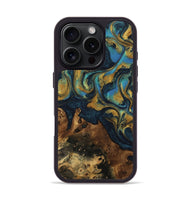 iPhone 16 Pro Wood Phone Case - Rice (Teal & Gold, 742479)