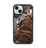 iPhone 15 Wood Phone Case - Ciarra (Teal & Gold, 742484)