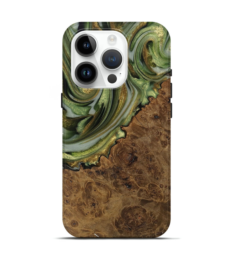 iPhone 15 Pro Wood Live Edge Phone Case - Kirbie (Green, 742570)