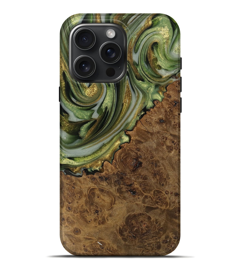 iPhone 16 Pro Max Wood Live Edge Phone Case - Kirbie (Green, 742570)