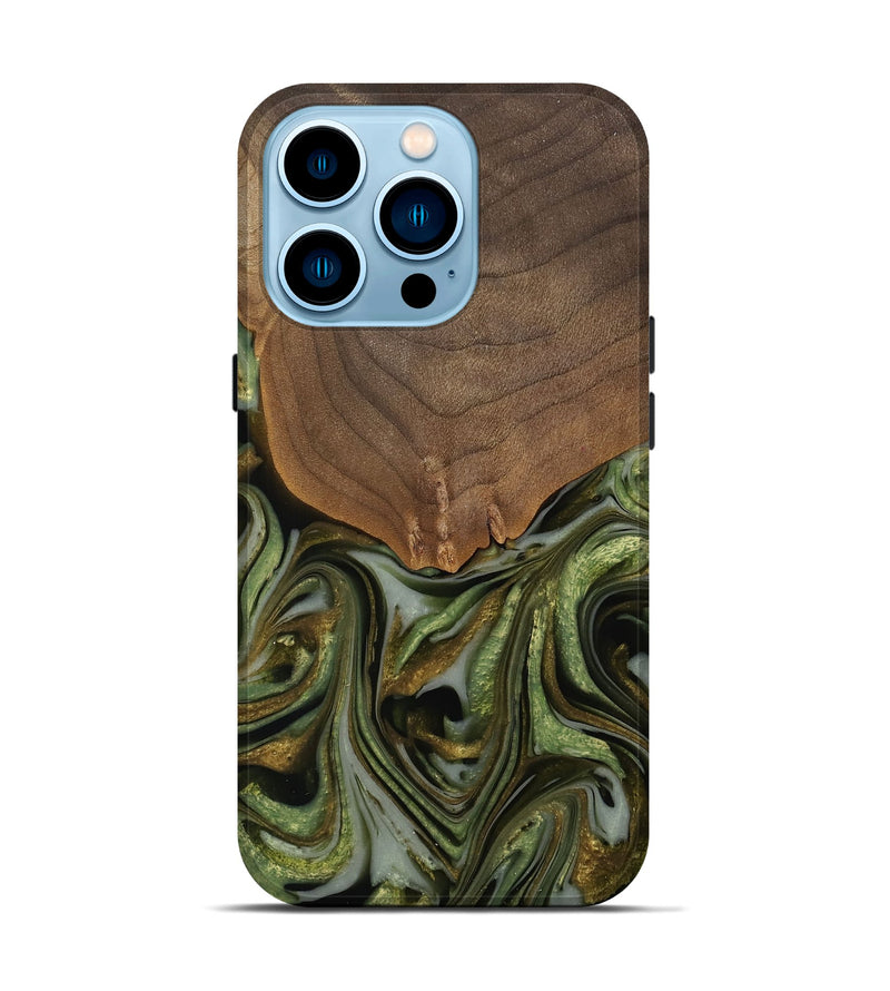 iPhone 14 Pro Wood Live Edge Phone Case - Caralie (Green, 742573)