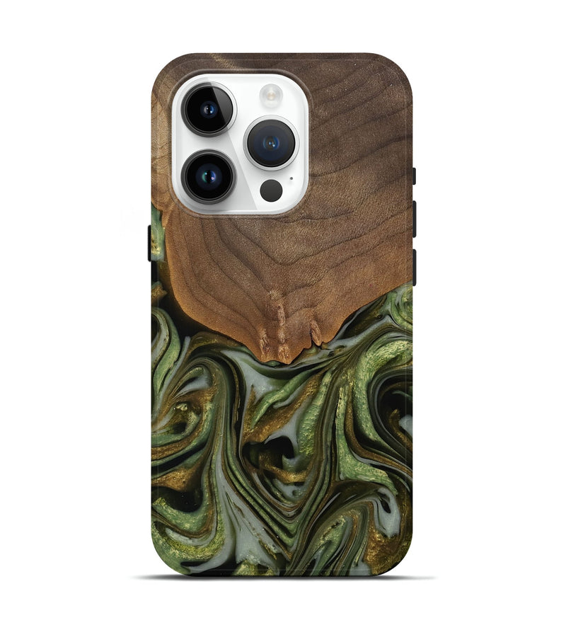 iPhone 15 Pro Wood Live Edge Phone Case - Caralie (Green, 742573)