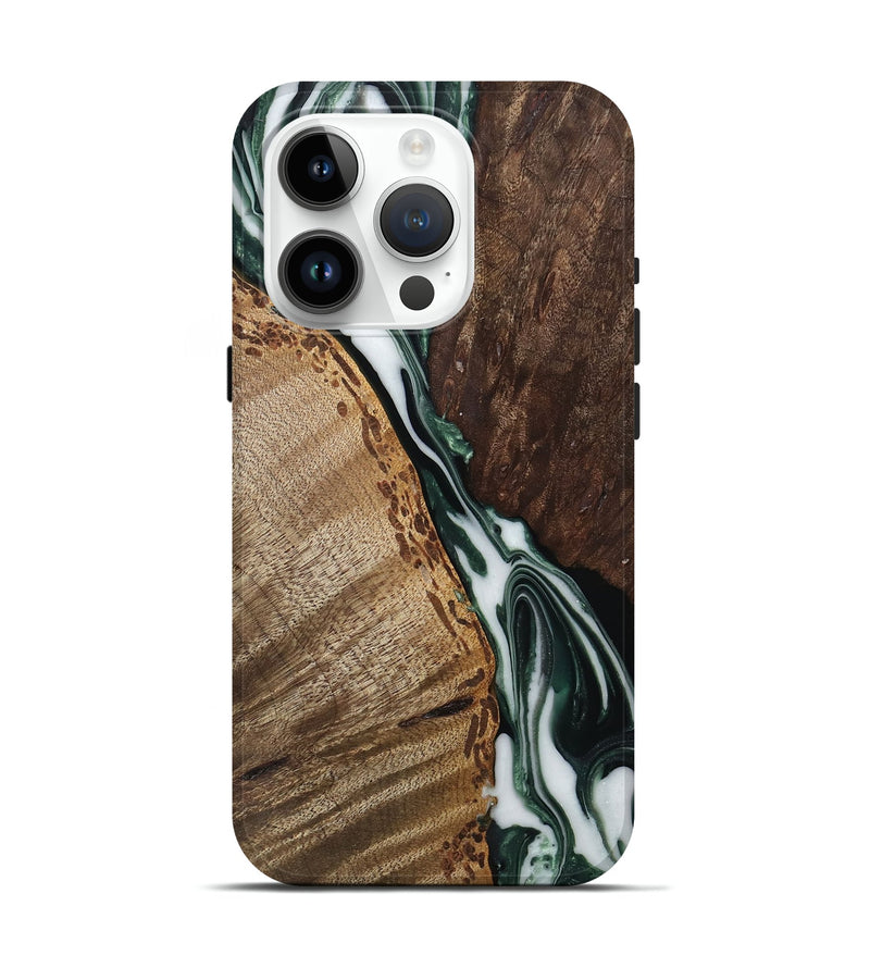 iPhone 15 Pro Wood Live Edge Phone Case - Carm (Green, 742574)