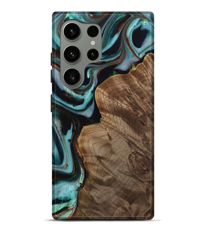 Galaxy S24 Ultra Wood Live Edge Phone Case - Mirjam (Teal & Gold, 742591)