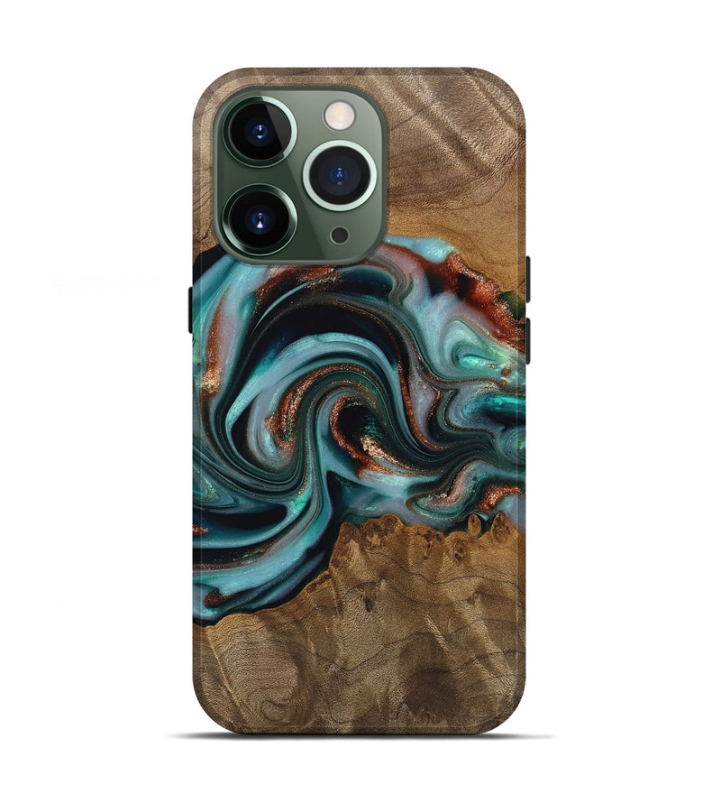 iPhone 13 Pro Wood Live Edge Phone Case - Alpine (Teal & Gold, 742592)