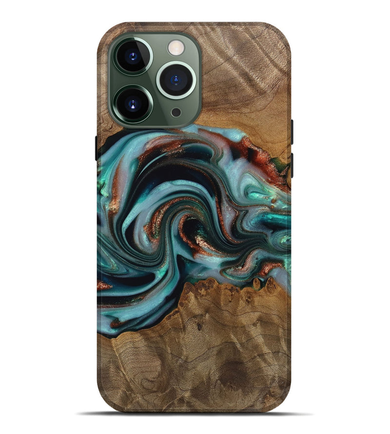 iPhone 13 Pro Max Wood Live Edge Phone Case - Alpine (Teal & Gold, 742592)