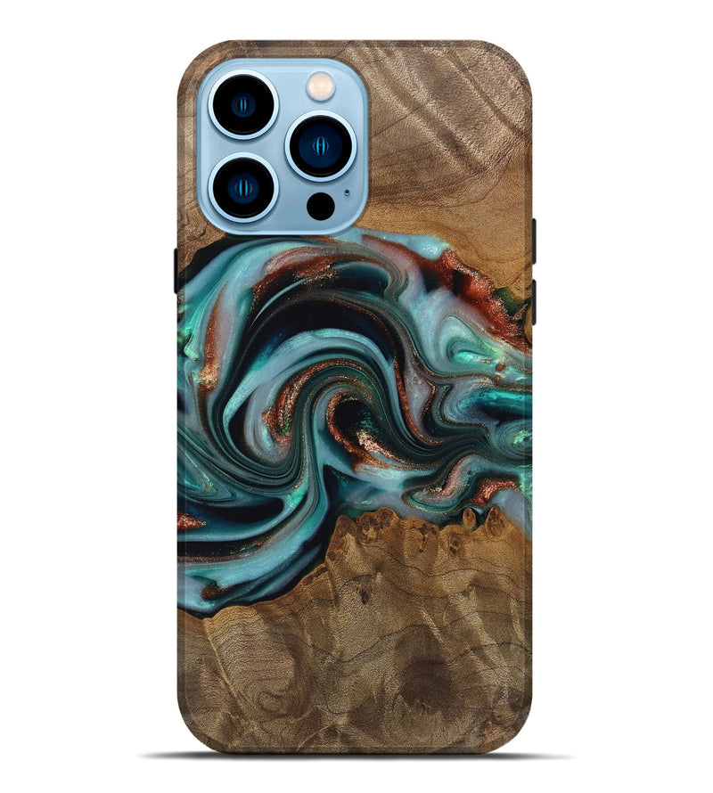 iPhone 14 Pro Max Wood Live Edge Phone Case - Alpine (Teal & Gold, 742592)