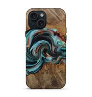 iPhone 15 Wood Live Edge Phone Case - Alpine (Teal & Gold, 742592)