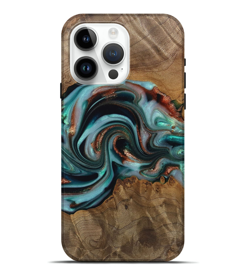 iPhone 15 Pro Max Wood Live Edge Phone Case - Alpine (Teal & Gold, 742592)