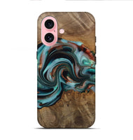 iPhone 16 Wood Live Edge Phone Case - Alpine (Teal & Gold, 742592)