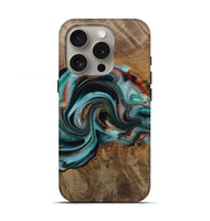 iPhone 16 Pro Wood Live Edge Phone Case - Alpine (Teal & Gold, 742592)