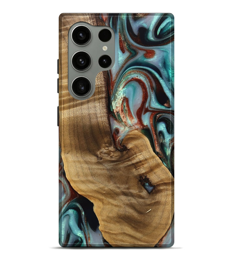 Galaxy S24 Ultra Wood Live Edge Phone Case - Windell (Teal & Gold, 742594)