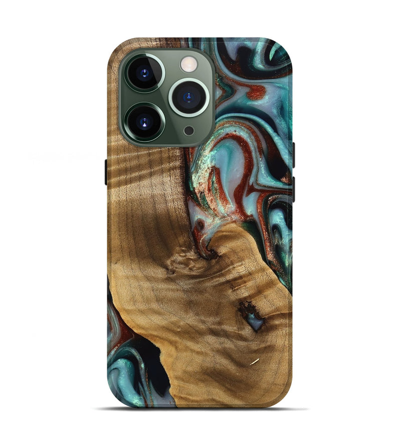 iPhone 13 Pro Wood Live Edge Phone Case - Windell (Teal & Gold, 742594)