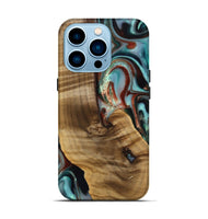 iPhone 14 Pro Wood Live Edge Phone Case - Windell (Teal & Gold, 742594)