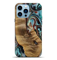 iPhone 14 Pro Max Wood Live Edge Phone Case - Windell (Teal & Gold, 742594)