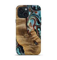 iPhone 15 Wood Live Edge Phone Case - Windell (Teal & Gold, 742594)