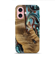 iPhone 16 Wood Live Edge Phone Case - Windell (Teal & Gold, 742594)