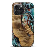 iPhone 16 Pro Max Wood Live Edge Phone Case - Windell (Teal & Gold, 742594)