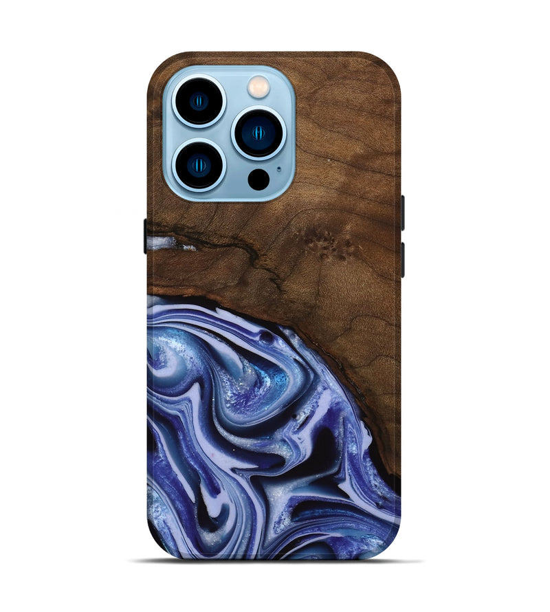 iPhone 14 Pro Wood Live Edge Phone Case - Livia (Blue, 742595)