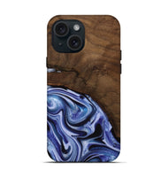 iPhone 15 Wood Live Edge Phone Case - Livia (Blue, 742595)