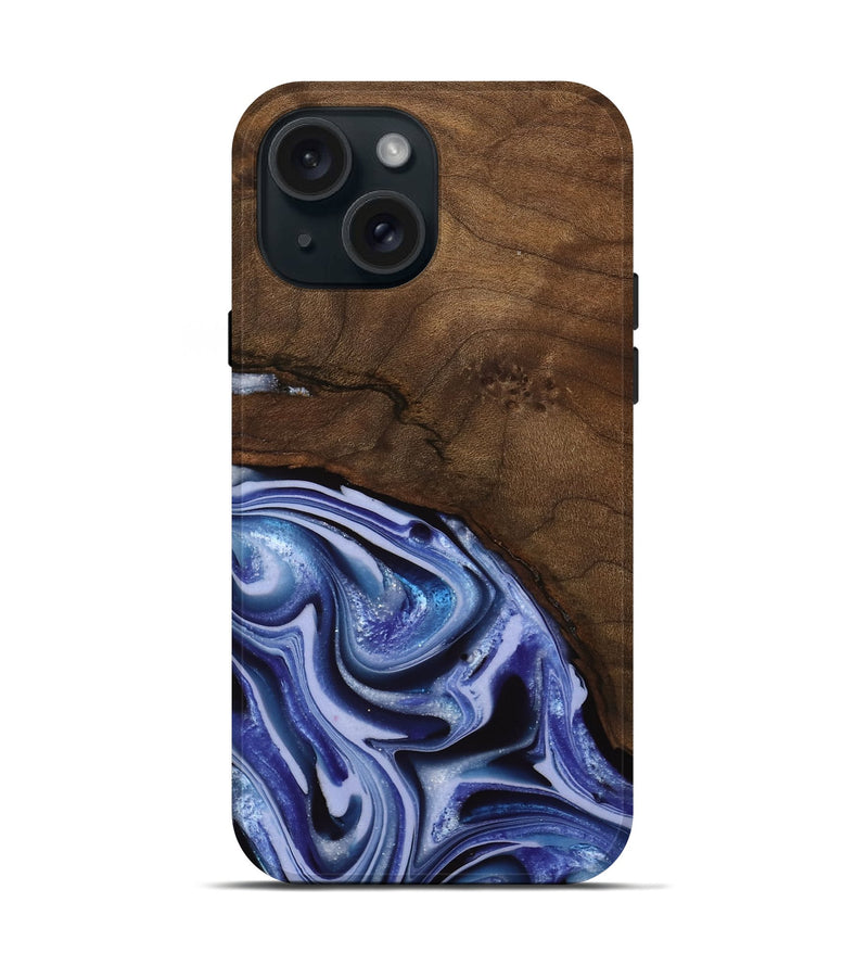 iPhone 15 Wood Live Edge Phone Case - Livia (Blue, 742595)