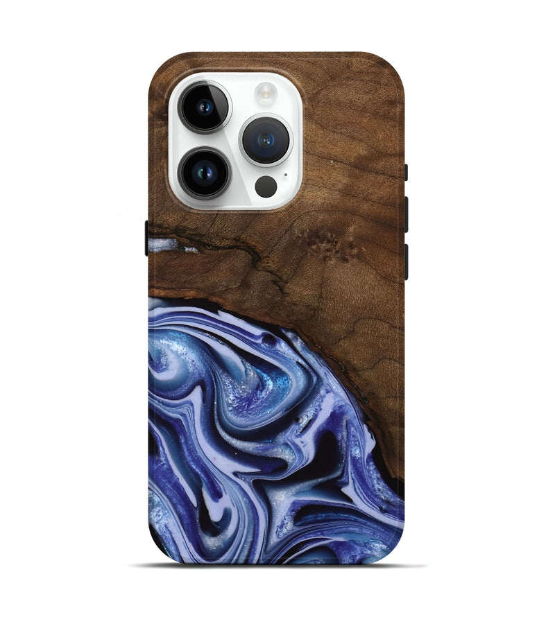 iPhone 15 Pro Wood Live Edge Phone Case - Livia (Blue, 742595)